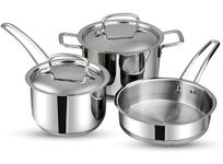 Vinod Classique Deluxe Stainless Steel Cookware Combo Set of 3 Pcs | Saucepan, Saucepot and Frypan | Extra Deep, Riveted Handles | Induction Base | 2 Year Warranty