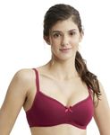 Jockey 1723 Women's Wirefree Padded Super Combed Cotton Elastane Stretch Medium Coverage Lace Styling T-Shirt Bra with Adjustable Straps_Beet Red_34B