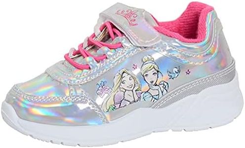 Disney Principessa Ragazze Formatori Olografico Argento Scarpe Sportive Bambini Scarpe Da Corsa Scarpe Da Ginnastica Ariel Rapunzel, Argento e rosa., 32 EU
