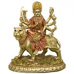 Hindu Goddess Small Durga Statue - 5.7" H Indian God Durga on Tiger Figurines Decoration Hinduism Buddha Idol Home Office Temple Puja Sculpture Mandir Murti Diwali Pooja Gifts Meditation Altar Shrine