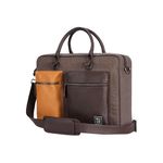 EUME Attache Laptop Bag for Men | Office Bag for Men & Women | With Padded Compartment | Vegan Leather & Nylon Fabric | Fits Up to 15.6" Laptop & MacBook, 18L, Rustic Brown & Tan