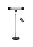 Devola Platinum Portable Electric Patio Heater 2400W | IP65 Waterproof | Carbon Fibre Elements & Timer | 3 Heat Settings (800W/1600W/2400W), Remote Control Included | Free Standing, Black (DVPH24PSMB)