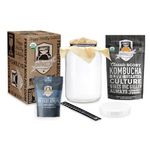 Kombucha Essentials Kit - SCOBY (starter culture) + 1-Gallon Glass Fermenting Jar with Breathable Cover + Rubber Band + Adhesive Thermometer - Brew kombucha at Home - Detailed Instructions Included