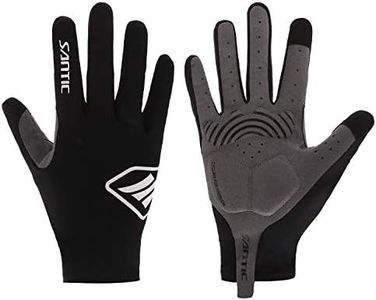 Santic Cycling Gloves Men Women Full Finger Mittens Anti Slip Shock-Absorbing Foam Padded Breathable Bike Mountain Mitt MTB Outdoor Sports Black L