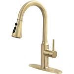 Lairuier Kitchen Faucet, Single Handle High Arc Pull Out Sprayer Sink Faucet, Lead-Free Stainless Steel Kitchen Sink Faucets 360 Swivel Modern Brushed Gold Pull Down Faucets with Deck Plate