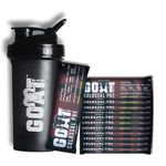 G.O.A.T Fit Colossal Pre | PreWorkout Powder (Assorted, Pack of 12 + White on Black Shaker) 200mg Caffeine 3.5g Beta-Alanine 3g Citrulline 1.5g Arginine 1g Creatine with Himalayan Pink Salt