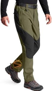 FREE SOLDIER Men's Fleece Lined Outdoor Cargo Hiking Pants Water Repellent Softshell Snow Ski Pants with Zipper Pockets(Army Green/Black 42W x 32L)
