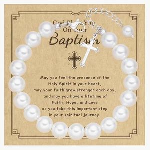Cross Bracelet Gifts for Girl on Baptism First Communion Confirmation, Religious Christening Jewelry Christmas Gift for Kids Teenage Boys Daughter Granddaughter Godchild Kindergarten Preschool Graduation