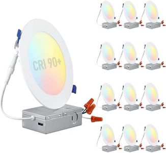 TORCHSTAR 12-Pack 5CCT 6 Inch Ultra-Thin LED Recessed Lighting with Junction Box, CRI90, Aluminum, 2700K3000K3500K4000K5000K, 5%-100% Dimmable Slim Recessed Downlight, 12W 1000LM, ETL & ES