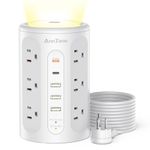 Tower Power Bar Surge Protector, Power Strip Tower with Night Light, PD 20W Surge Protector with USB Ports and Multiple Outlets (12AC+3A+2C), 10 FT Extension Cord for Home Office Desk DormRoom (White)