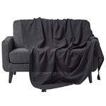 HOMESCAPES - Rajput Ribbed Throw 90 x 100 Inches Plain Black Handmade 100% Cotton Suitable for most 3 Seater Sofas Double King bedspreads Easy care washable at home