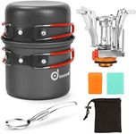 Odoland 6pcs Camping Cookware Mess Kit with Lightweight Pot, Stove, Spork and Carry Mesh Bag, Great for Backpacking Outdoor Camping Hiking and Picnic