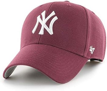 '47 MLB New York Yankees MVP Unisex Baseball Cap, Hook & Loop Strap, White Logo, Colour Dark Maroon, Dark Maroon, One size