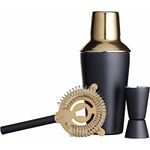 BarCraft Luxury Cocktail Making Kit, Black/Gold, 3-Piece Gift Set, 10 x 10 x 19 cm