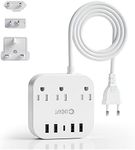 European Plug Adapter, Unidapt US to UK Europe Power Strip for EU/UK/US with USB C and 4 USB Ports, 3 AC Outlets, Wall Mountable, 5ft Extension Cord, for Travel Cruise Ship Home