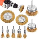 BEAUGIREW Drill Wire Brushes, 9 Pieces Brass Coated Wire Brush Drill Attachment Set, Wire Drill Brushes with 1/4 inch Shank for Cleaning, Rust Removal, Polishing, Deburring,Paint Removal