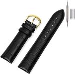 EACHE 18mm Black Leather Watch Bands, Classical Genuine Leather Watch Strap for Men Women18mm Black-Gold Buckle