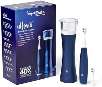 SuperMouth ULTIM8 SmartBrush™ System – Electric Toothbrush with Patented SuperBristles®, Sanitizing SmartHub®, Dual Sonic Modes, and Pressure Sensor – Blue