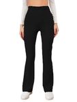 SAGIBO Ribbed Stretchable Pants for Women, Boot Cut Bell Bottom Trousers, Casual, Gym, Jogging, Light Weight, XL, Black