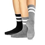 LA Active Grip Socks - 2 Pairs - Yoga Pilates Barre Ballet Non Slip Crew Hospital (Jogger Grey and Tuxedo Black with Stripes, Medium)