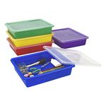 Storex Flat Storage Tray with Lid, Letter Size, 10 X 13 X 3 Inches, Assorted Colors, 5-Pack (62534U05C)