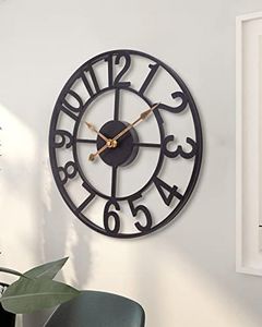 Wall Clock, 24 Inch Large Indoor Outdoor Wall Clocks Battery Operated Silent Non Ticking, Farmhouse Vintage Decorative Analog Metal Clock for Living Room, Kitchen, Patio Decor - Black