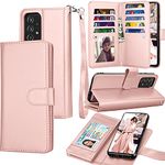 Galaxy A52 5G Case, Galaxy A52 5G Wallet Case, Tekcoo Luxury PU Leather Cash Credit Card Slots Holder Carrying Folio Flip Cover [Detachable Magnetic Hard Case] Kickstand for Samsung A52 5G [Rose Gold]