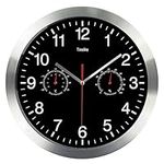 Metal Quartz Wall Clock,12 Inch Modern Silent Non-ticking Wall Clocks with Thermometer Measures Temperature Humidity for Kitchen,Living Room Bedrooms Office.