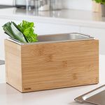 KAZAI. Design Organic Waste Bin -Holma- | 4.5L, Dishwasher safe and made of Real Wood | Kitchen Countertop Compost Bin for organic Waste | Bamboo