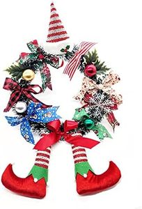 Christmas, Christmas Wreath Front Door Decor Christmas Wreath with Clown Leg Decor Artificial Door Wreath Ornament,Red and Green