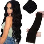 LaaVoo Weft Hair Extensions Real Human Hair 16 Inch 100g Black Hair Extensions Straight Sew in Hair Extensions Double Weft Hair Extensions #1