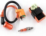 Trkimal High Performance Racing AC Cdi Box 6pin + Ignition Coil + 3 Electrode Spark Plug for GY6 50cc 80cc 125cc 150cc Moped Scooter ATV Go Kart