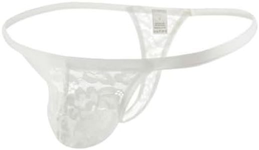 Faringoto Men's Sexy Sheer Lace Underwear Transparent Floral Mesh Thong Panties Sissy Gay Bikini Lingerie, White, X-Large