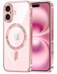 mobistyle Designed for iPhone 16 Luxury Electroplating Case [Magnetic Mag-Safe] [Integrated Lens Protection] Back Cover Case for iPhone 16 (Meg-Safe Pink)