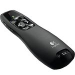 Logitech R400 Wireless Presentation Remote, 2.4 GHz, USB-Receiver, Red Laser Pointer, 15-Meter Operating Range, 6 Buttons, Intuitive Slideshow Control, Battery Indicator, PC - Black