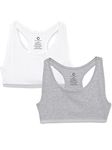 CHARM N CHERISH Girls Sports Bra Grey & White Solid Color, Non Padded Cotton Bras-Slip On Teenage Bras-Combo Pack of 2, 13-14 Years