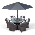 Arizona Luxury 6 Seater Grey Rattan Dining Set with Ice Bucket Drinks Cooler | Outdoor Poly Rattan Garden Table & Chairs Set with Parasol & Cover