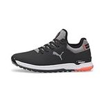 PUMA Women's Proadapt Alphacat Golf Shoe, Puma Black/Puma Silver/Hot Coral, 10