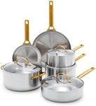 GreenPan Stainless Steel Tri-Ply Reserve 10 Piece Cookware Pots and Pans Set, Multiclad, PFAS-Free, Induction, Oven & Broiler Safe to 600°F, Heat Responsive Core, Dishwasher Safe, Glass Lids