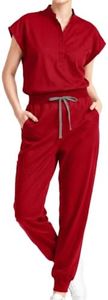 Eadflie Scrubs for Women Set - with Sleeveless Stand-Up Collar Scrub Top & Jogger Scrub Pants, Cool Stretch, Comfortable & Breathable Nurse Uniform, 8-Pocket Design - [Red/L]