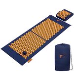 Fitem XL Acupressure Kit - Acupressure Mat + Cushion + Massage Ball - Relieves Back and Neck Pain - Sciatica - Back Massage - Muscle Relaxation - Post-Sport Recovery (Blue-Orange)