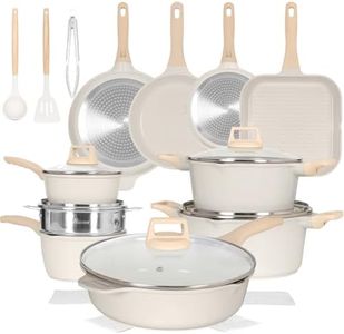 Romswi 23Piece Kitchen Cookware Set, Non Stick Pots and Pans Set, Induction Cookware with Utensil and Pan Protectors, White