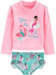 Simple Joys by Carter's Girls' 2-Piece Assorted Rashguard Sets, Pink Mermaid, 4T