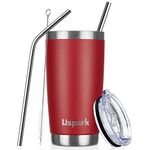 UsparkMC 20oz 550ml Tumbler Stainless Steel with Lid and Straw, Coffee Cup,Double Wall Insulated Travel Mug for Hot & Cold Drinks,Reusable Cup,BPA Free,Red