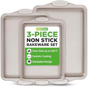 NutriChef 3 Piece Nonstick Cookie Sheets for Baking - Premium Carbon Steel Baking Pans with White Silicone Handles - Even Heat Distribution, PFOA/PFOS/PTFE Free, Easy to Clean - Cream Marble, NCBKT3CM