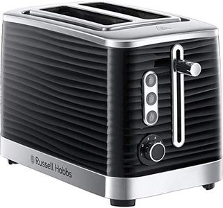 Russell Hobbs Inspire 2 Slice Toaster (Extra wide slots, High lift feature, 6 Browning levels, Frozen/Cancel/Reheat function with Blue LED illumination, 1050W, Black textured high gloss) 24371