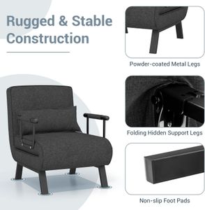 COSTWAY Folding Sofa Bed – Dark Grey Convertible Sleeper