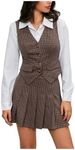 Milumia Women's 2 Piece Outfit Plaid Vest Blazer and Pleated Skirt Suit Sets Brown X-Large