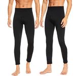 SIMIYA Thermal Underwear Mens Long Johns, Thermal Leggings Bottoms for Men, Fleece-Lined Base Layer Trousers for Daily Wear, Winter Outdoor, Pack of 2 (Black,S/M)