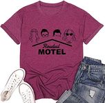 Womens Rosebud Motel T-Shirts Short Sleeve Graphic Printed Tshirt Funny Tee Tops Round Neck Women Clothes, Wine Red, Large